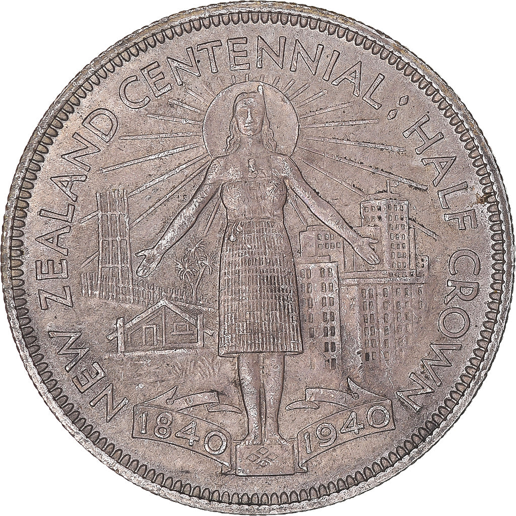 Coin, New Zealand, George VI, Centennial, 1/2 Crown, 1940, British Royal Mint