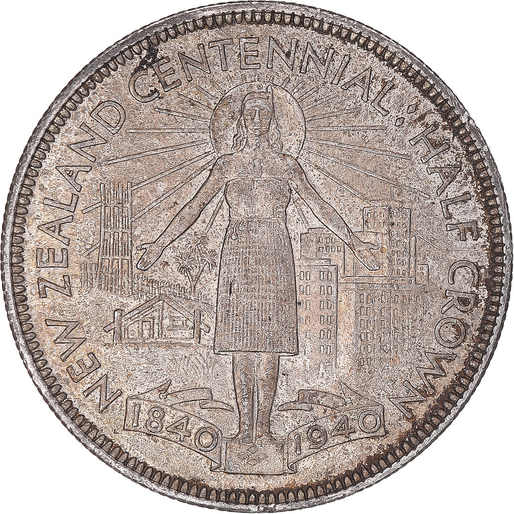 Moneta, Nowa Zelandia, George VI, Centennial, 1/2 Crown, 1940, British Royal