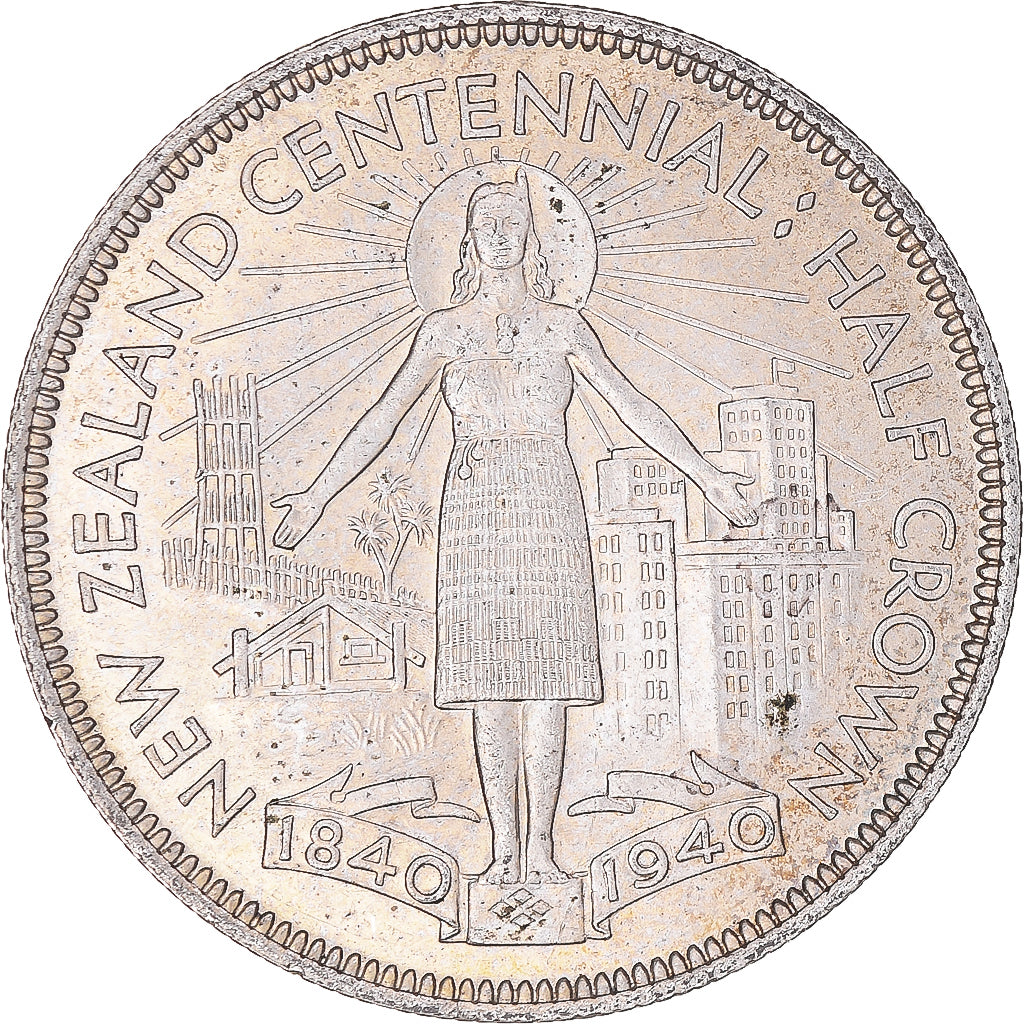 Coin, New Zealand, George VI, Centennial, 1/2 Crown, 1940, British Royal Mint