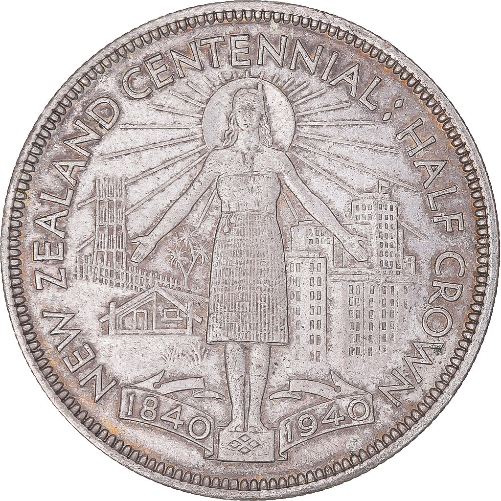 Coin, New Zealand, George VI, Centennial, 1/2 Crown, 1940, British Royal Mint