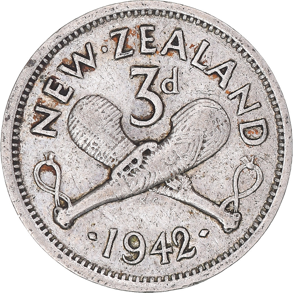 Coin, New Zealand, George VI, 3 Pence, 1942, British Royal Mint, VF(30-35)