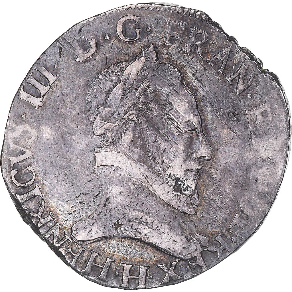Moneta, Francia, Henri III, Teston, 4e type au col plat, 1577, La Rochelle, MB+