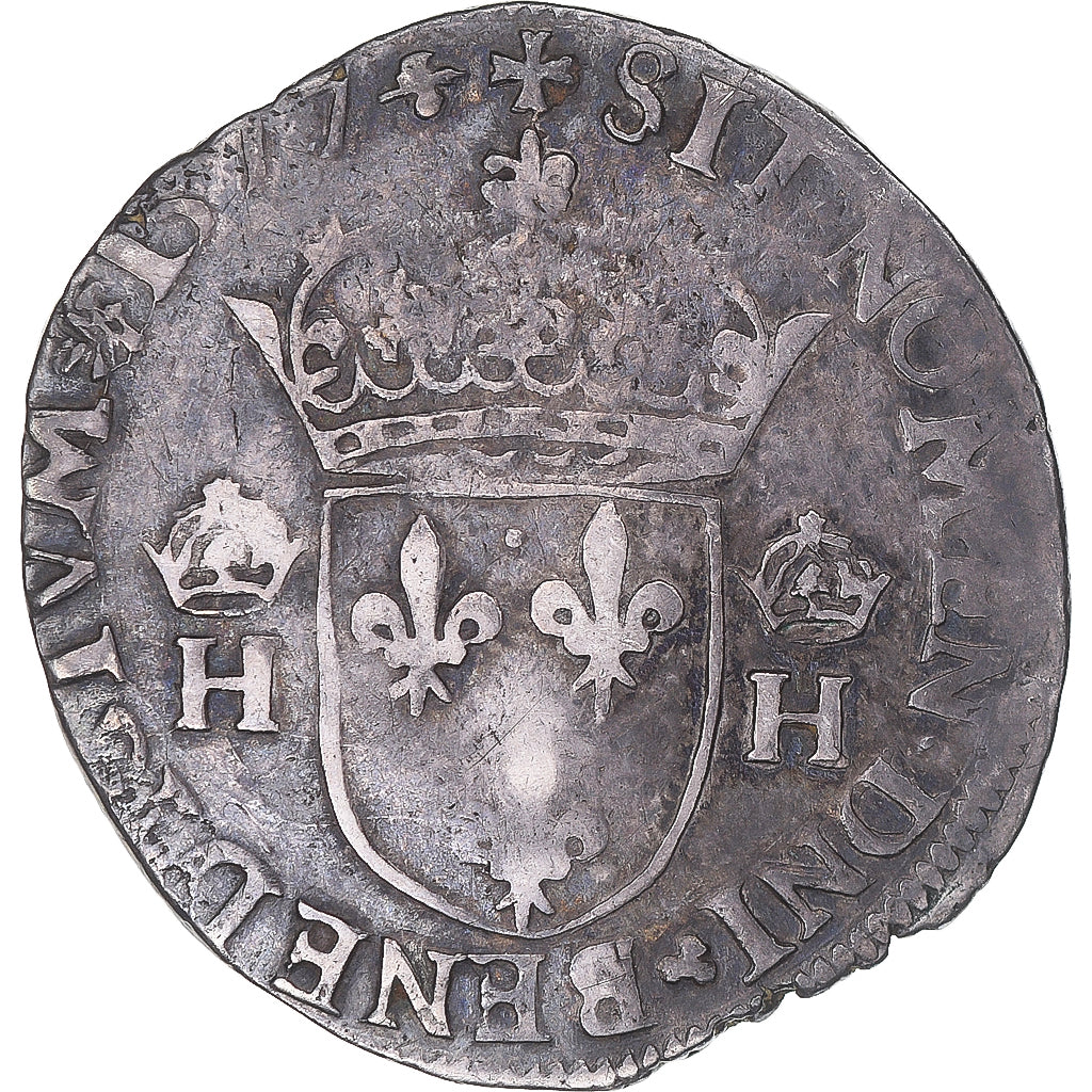 Moneta, Francia, Henri III, Teston, 4e type au col plat, 1577, La Rochelle, MB+