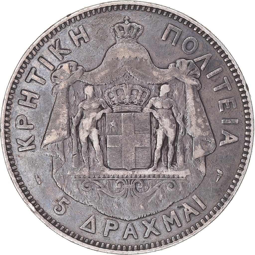 Moeda, Creta, Prince George, 5 Drachmai, 1901, Paris, VF(30-35), Prata, KM:9