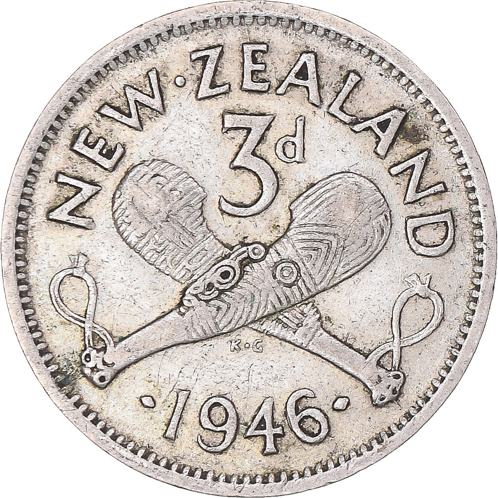 Coin, New Zealand, George VI, 3 Pence, 1946, British Royal Mint, VF(30-35)