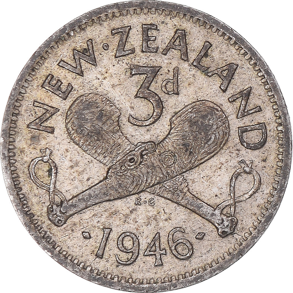Coin, New Zealand, George VI, 3 Pence, 1946, British Royal Mint, VF(30-35)