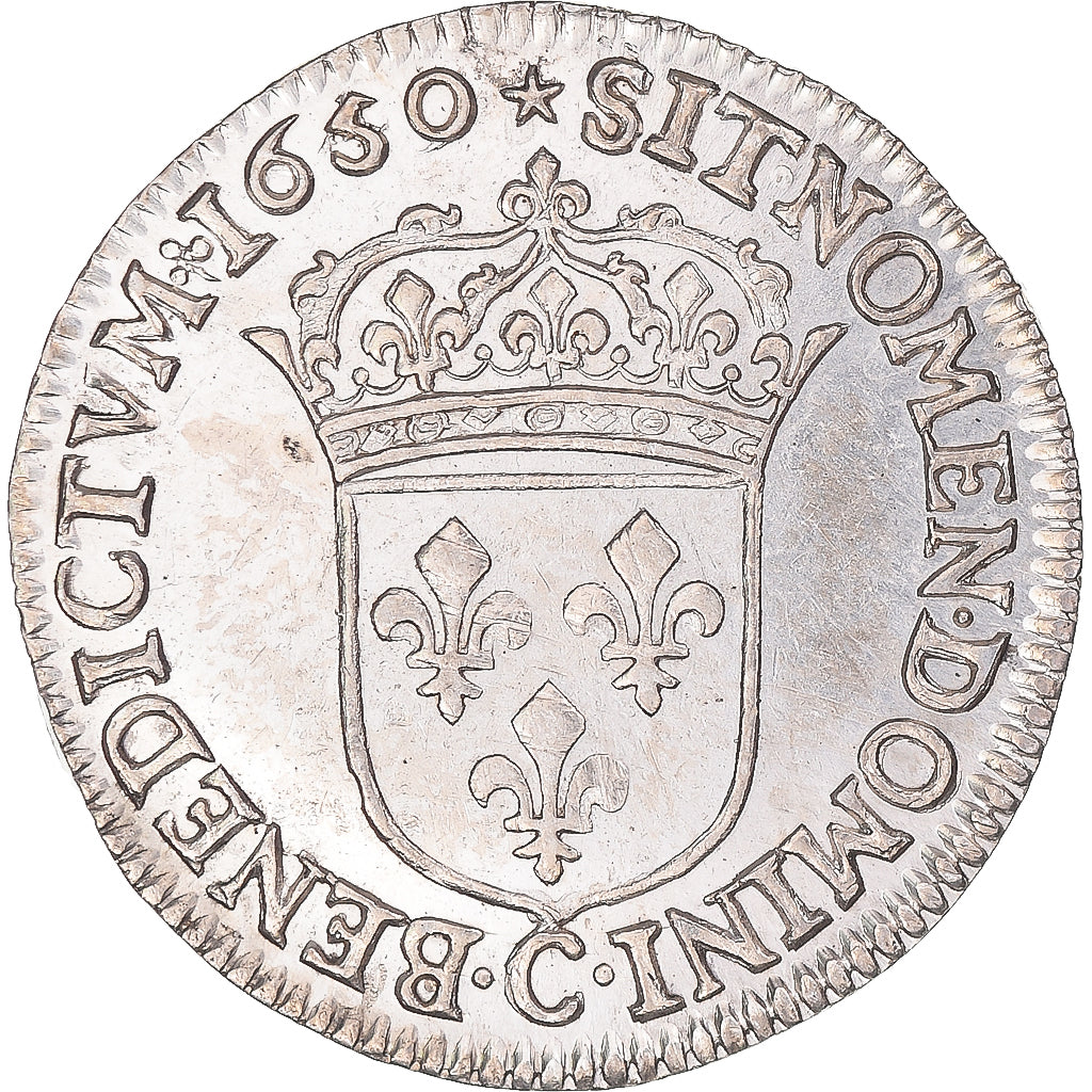 Moeda, França, Louis XIV, 1/4 Écu à la mèche longue, 1650, Saint-Lô