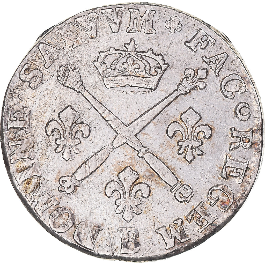 Munten, Frankrijk, Louis XIV, 20 Sols aux insignes, 1707, Rouen, ZF+, Zilver
