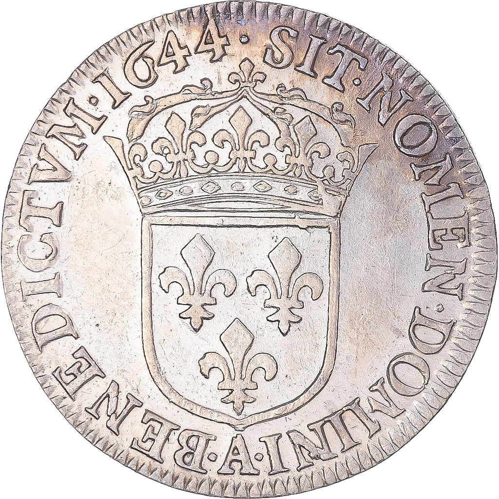 Moeda, França, Louis XIV, 1/4 Écu à la mèche courte, 1644, Paris, AU(50-53)