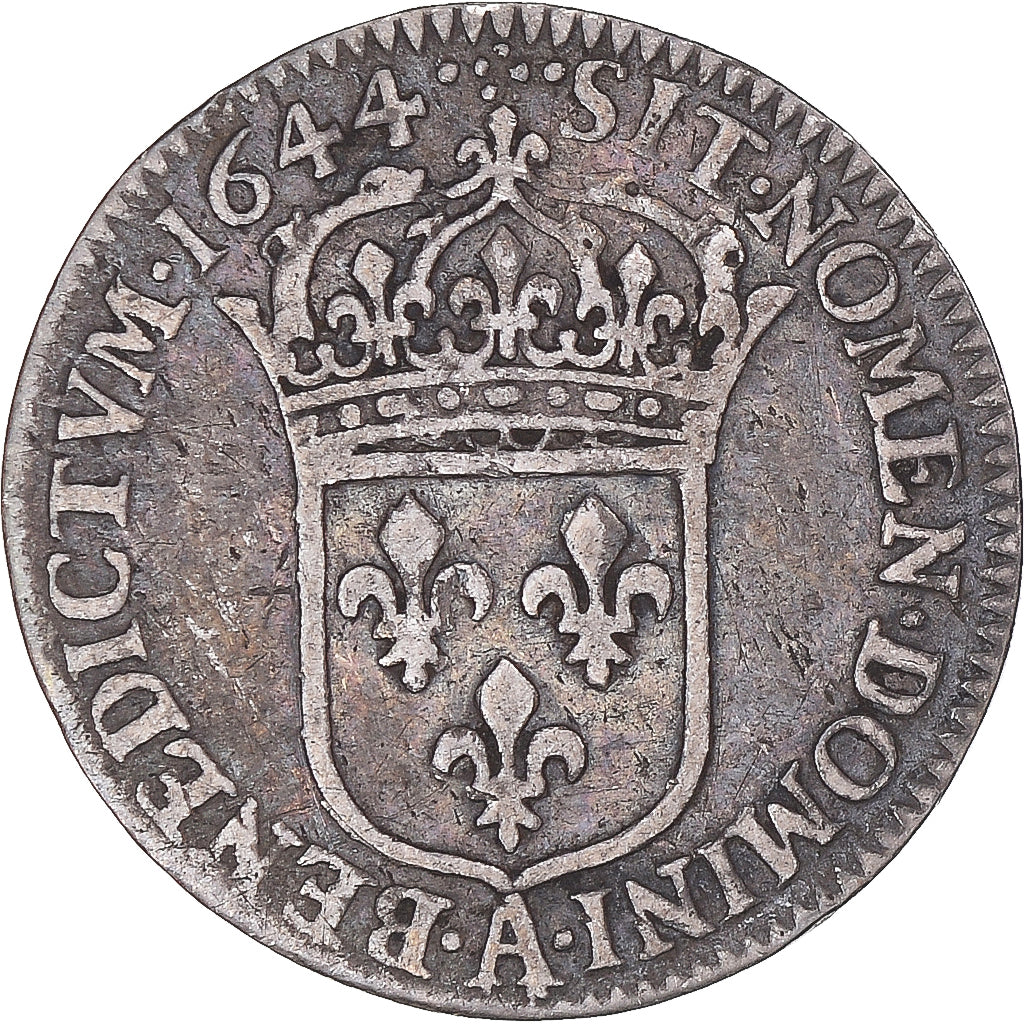 Moeda, França, Louis XIV, 1/12 Ecu à la mèche courte, 1644, Paris, VF(30-35)