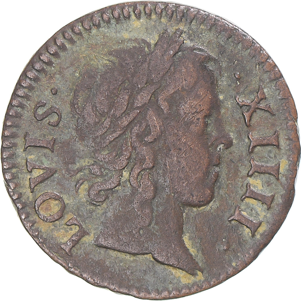 Moeda, França, Louis XIV, Denier Tournois, 1649, Paris, VF(30-35), Cobre
