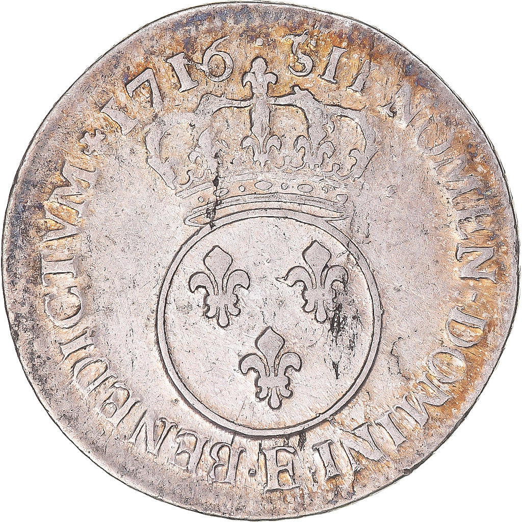 Frankrijk, Louis XV, 1/4 Ecu Vertugadin, 1716, Tours, réformé, Zilver, FR+