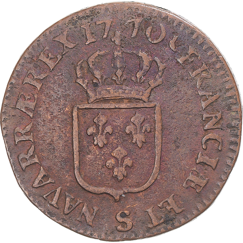 Münze, Frankreich, Louis XV, Sol à la vieille tête, 1770, Reims, S+, Kupfer