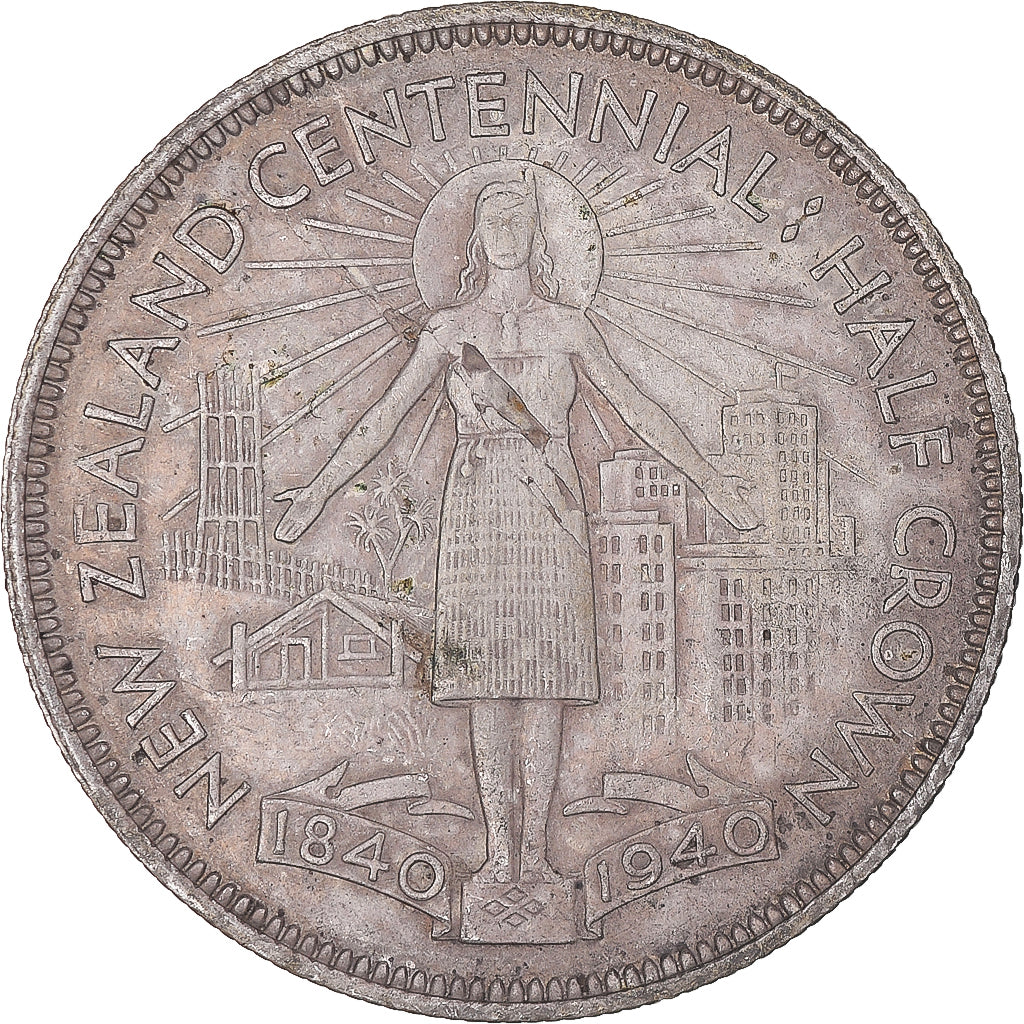 Moneda, Nueva Zelanda, George VI, Centennial, 1/2 Crown, 1940, British Royal
