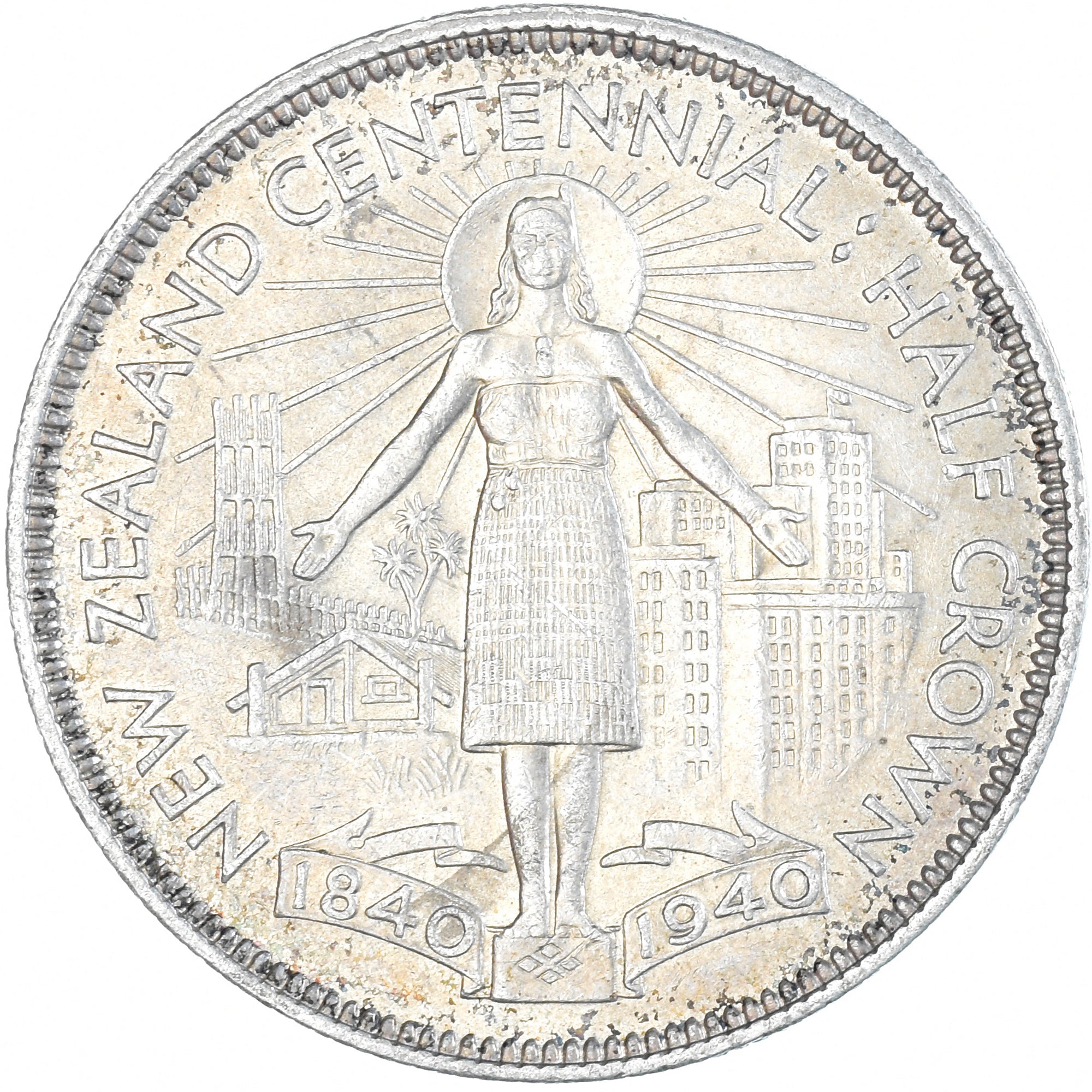 Coin, New Zealand, George VI, Centennial, 1/2 Crown, 1940, British Royal Mint