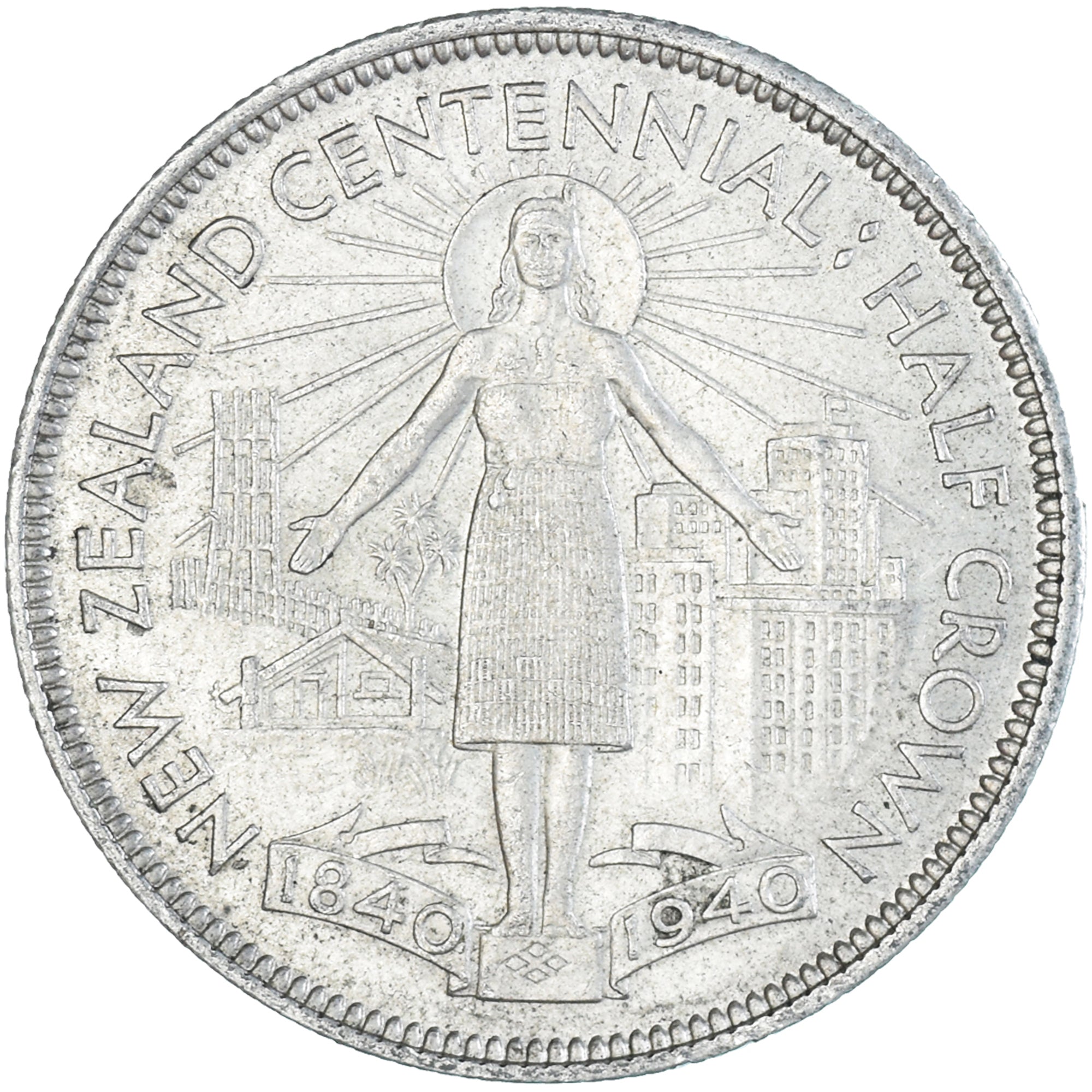 Coin, New Zealand, George VI, Centennial, 1/2 Crown, 1940, British Royal Mint