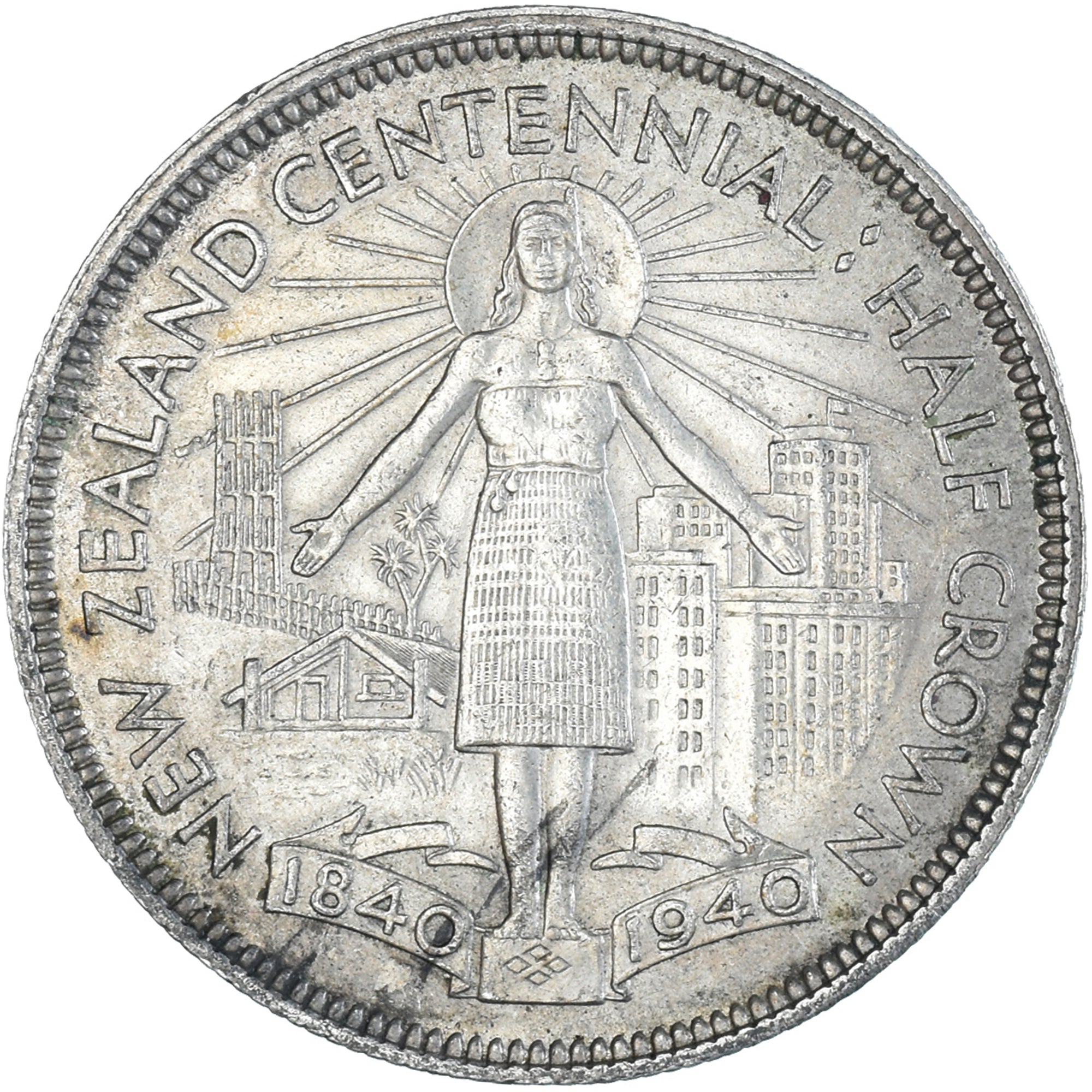 Coin, New Zealand, George VI, Centennial, 1/2 Crown, 1940, British Royal Mint