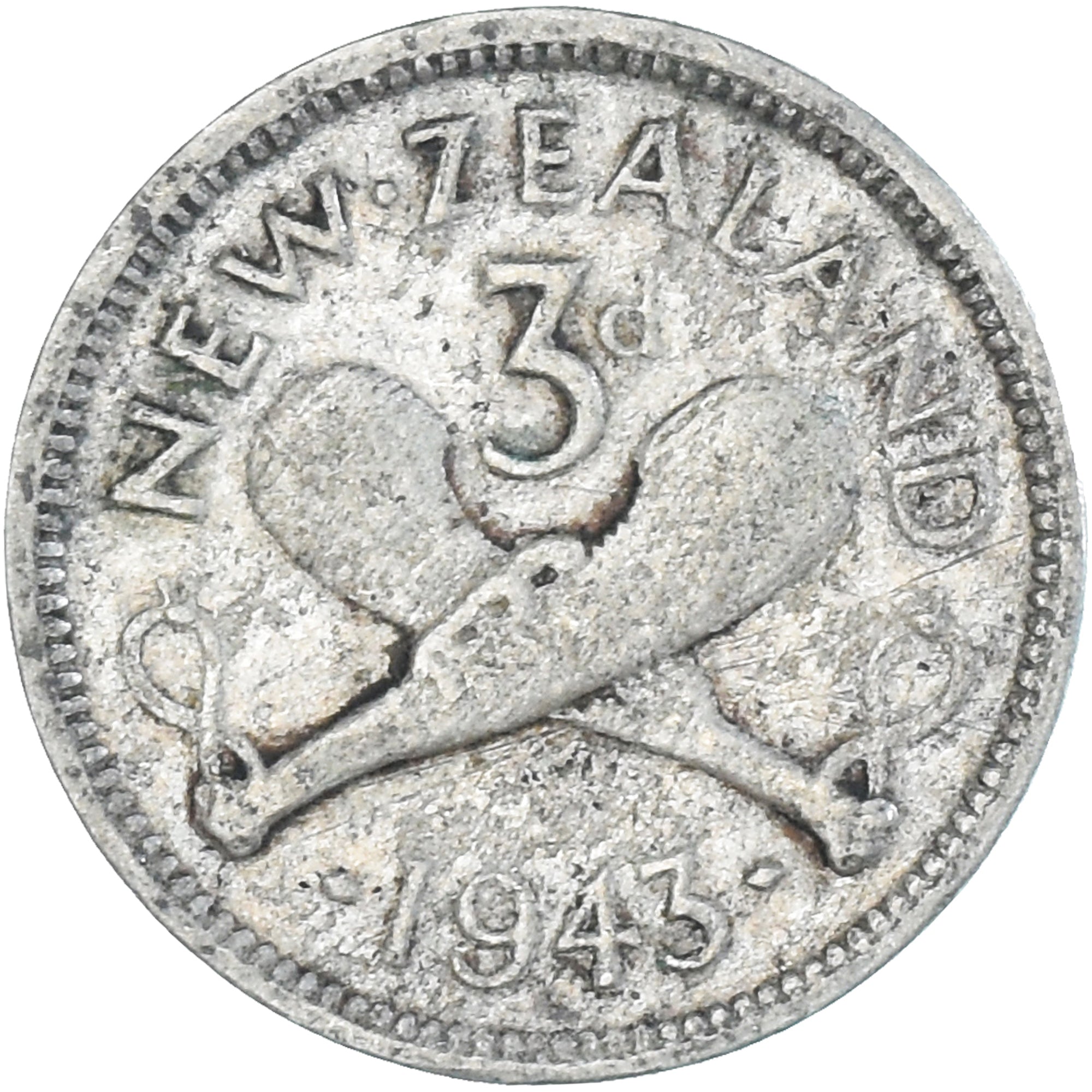 Münze, Neuseeland, George VI, 3 Pence, 1943, British Royal Mint, S+, Silber