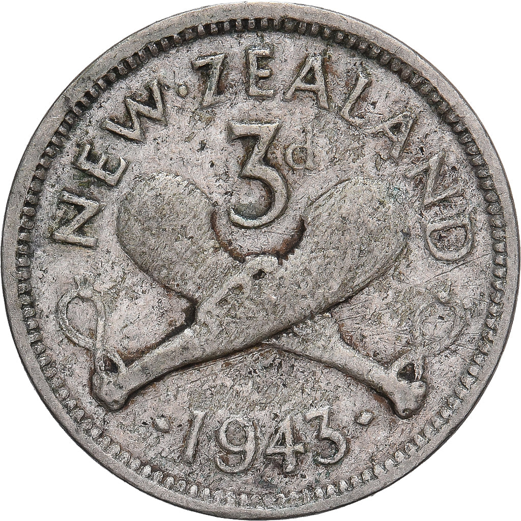 Monnaie, Nouvelle-Zélande, George VI, 3 Pence, 1943, British Royal Mint, TB+
