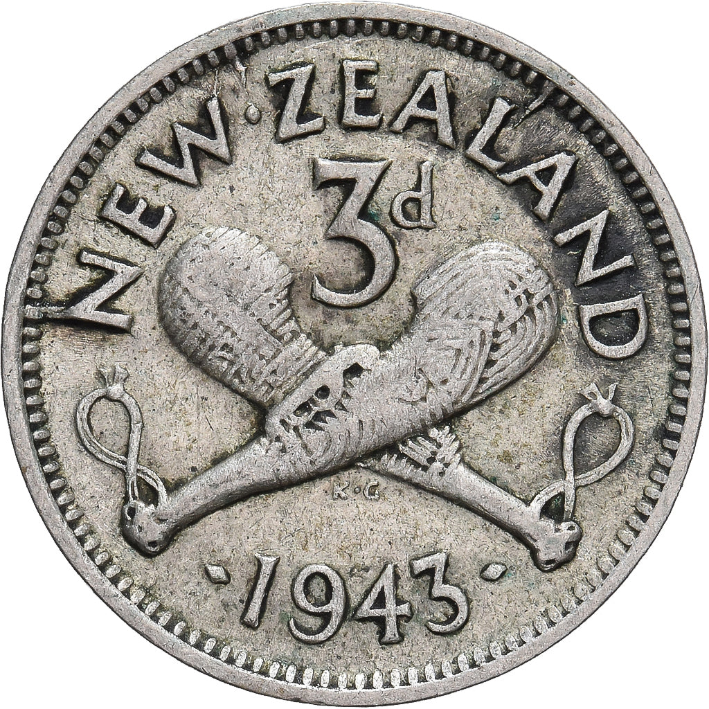 Coin, New Zealand, George VI, 3 Pence, 1943, British Royal Mint, VF(30-35)