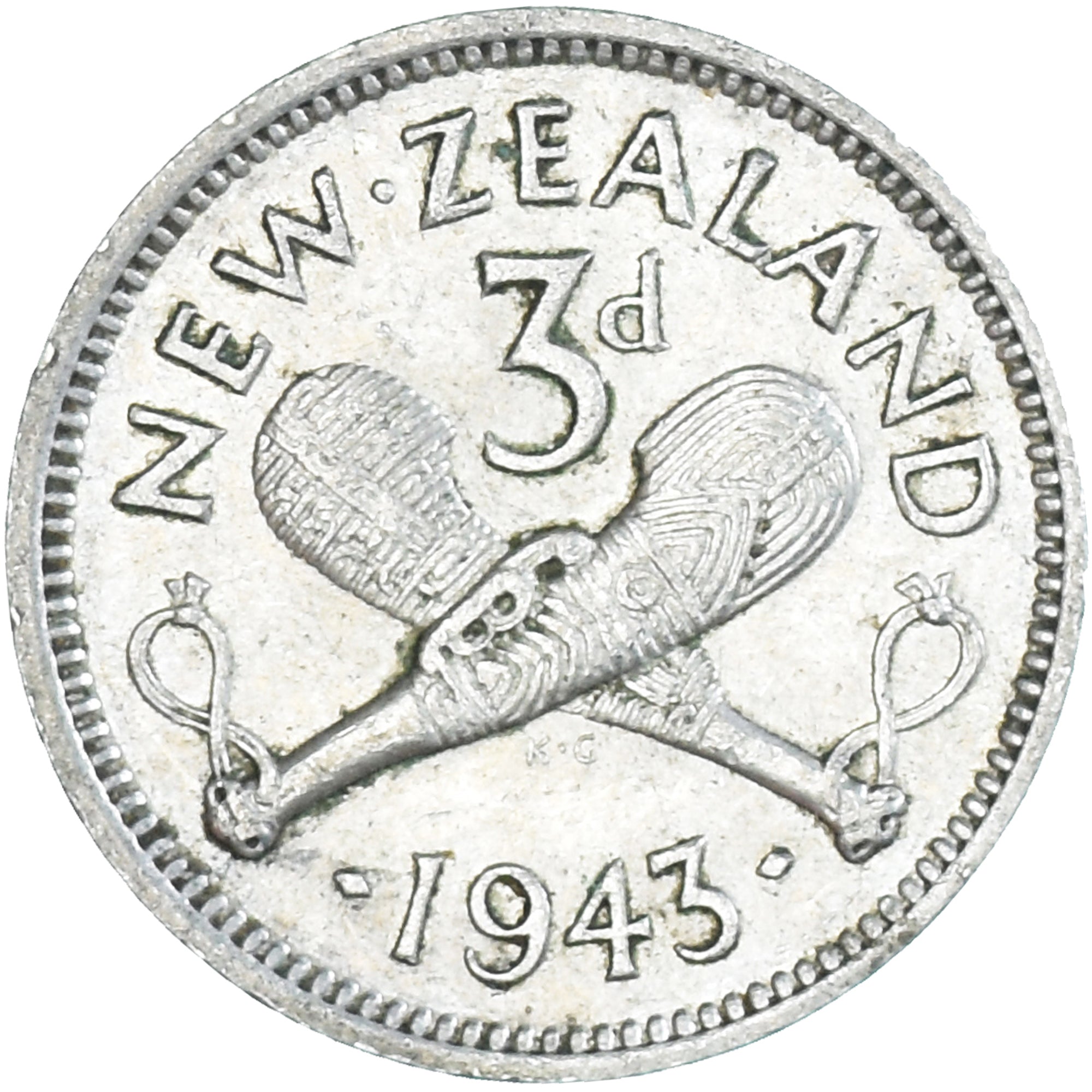 Münze, Neuseeland, George VI, 3 Pence, 1943, British Royal Mint, SS, Silber