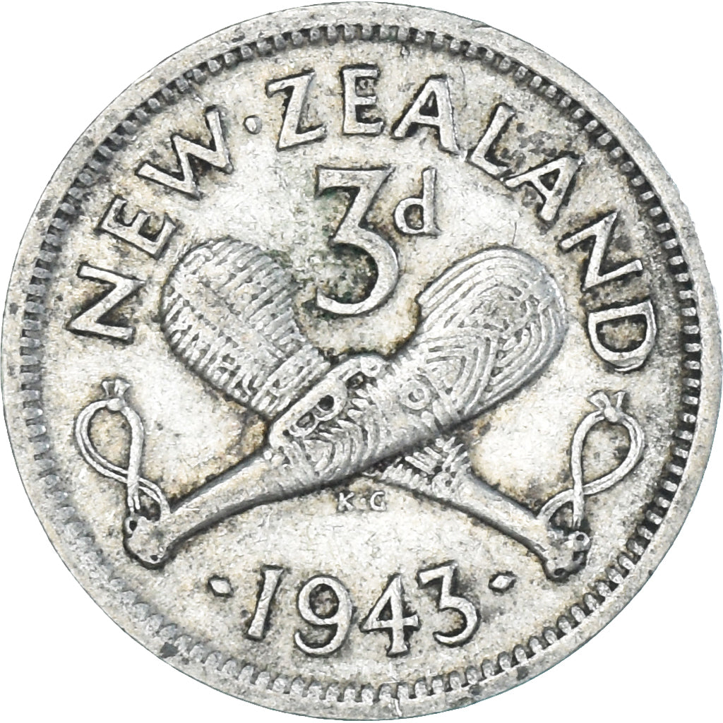 Moeda, Nova Zelândia, George VI, 3 Pence, 1943, British Royal Mint, VF(30-35)