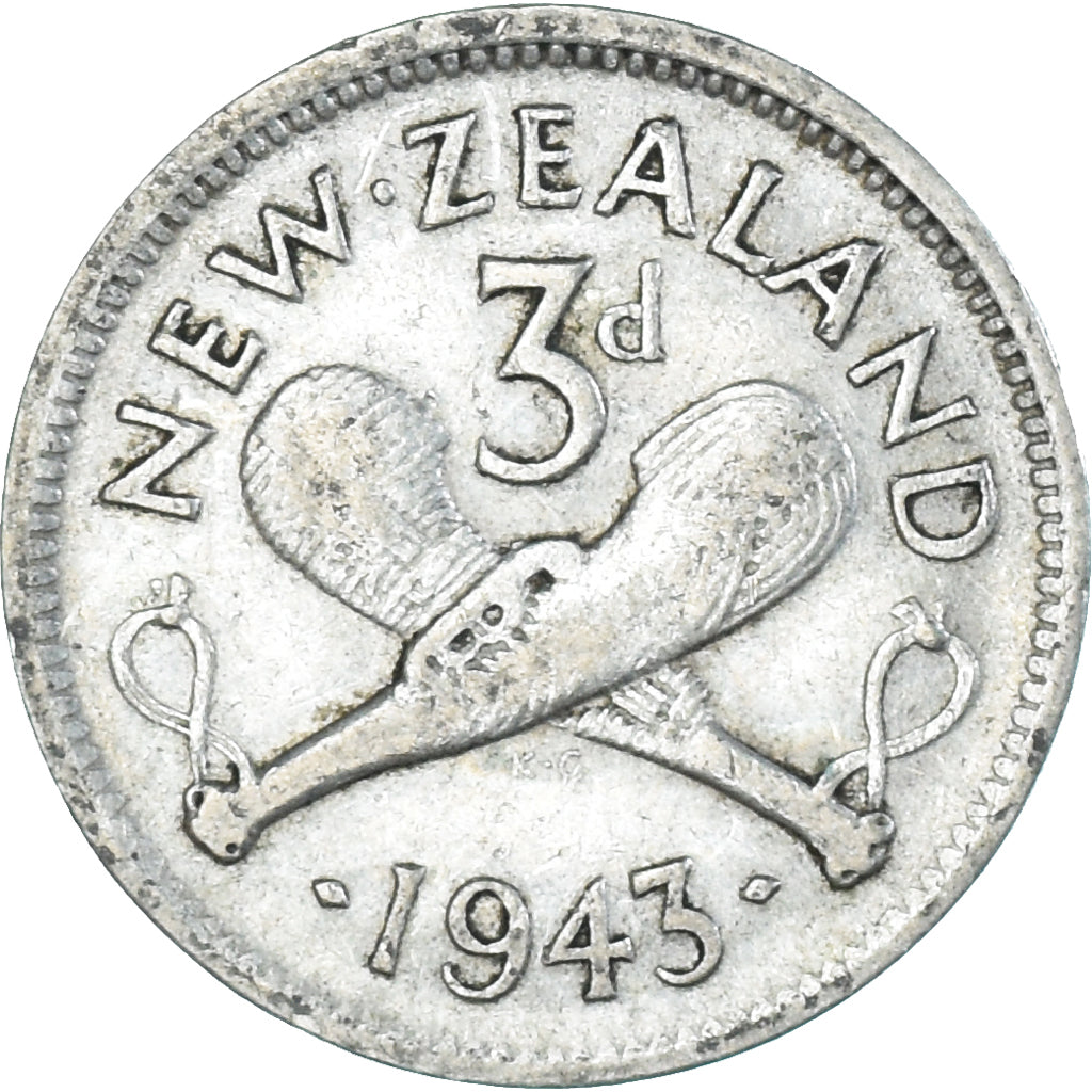 Moeda, Nova Zelândia, George VI, 3 Pence, 1943, British Royal Mint, VF(30-35)