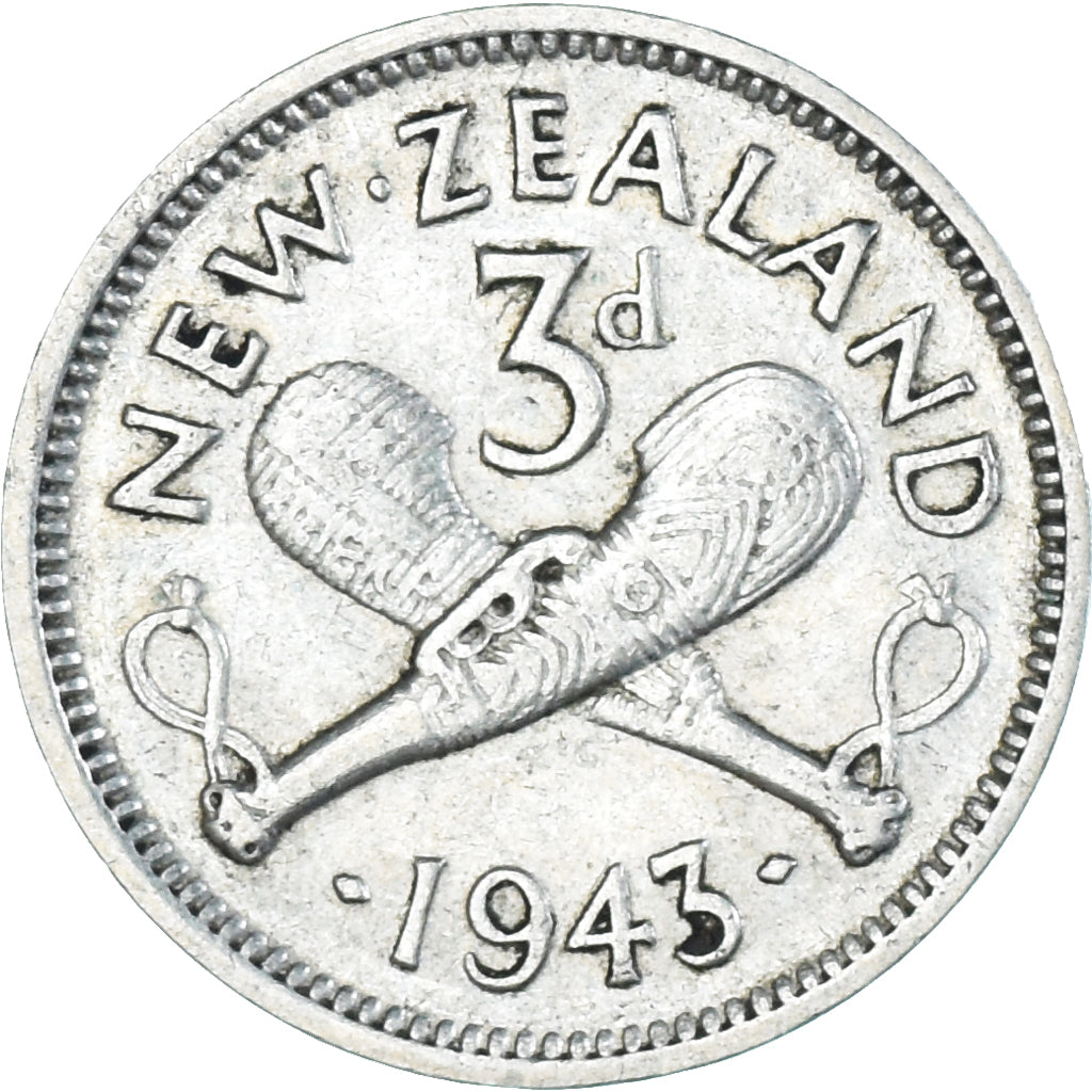 Moeda, Nova Zelândia, George VI, 3 Pence, 1943, British Royal Mint, EF(40-45)