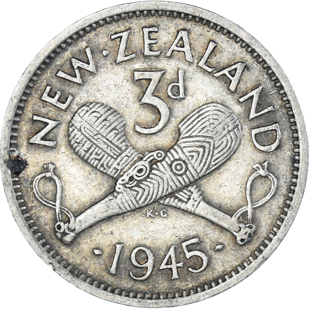 Münze, Neuseeland, George VI, 3 Pence, 1945, British Royal Mint, SS, Silber
