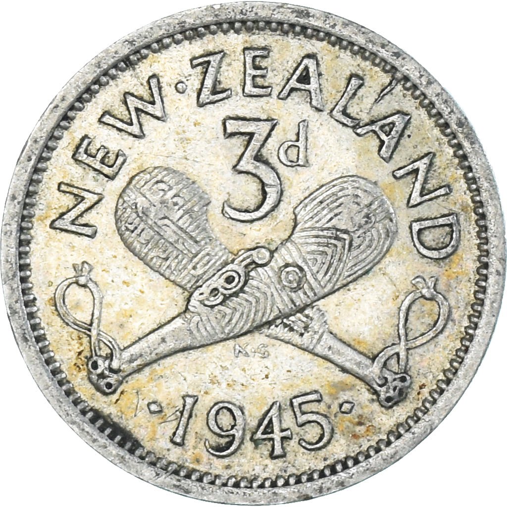 Münze, Neuseeland, George VI, 3 Pence, 1945, British Royal Mint, SS, Silber