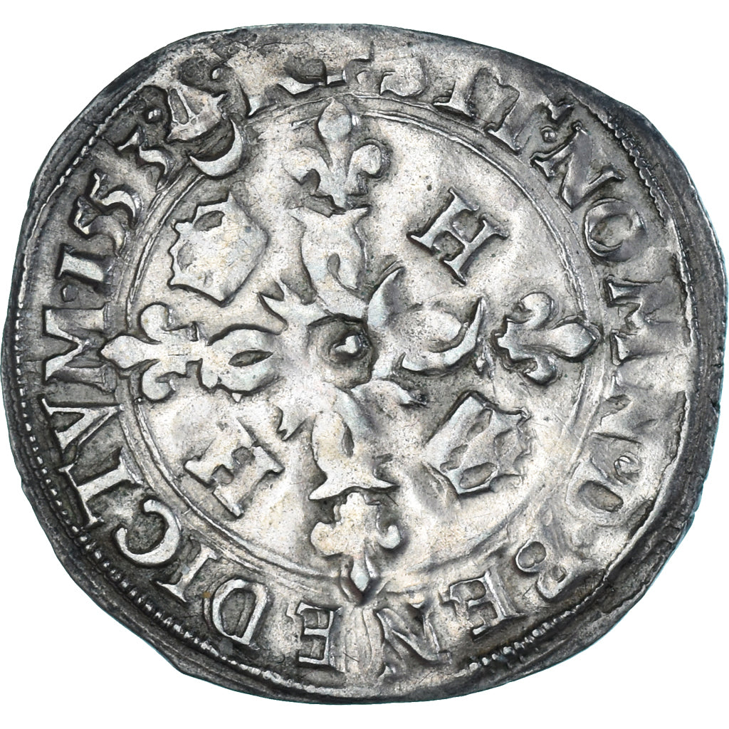 Moneta, Francja, Henri II, Douzain aux croissants, 1553, Bordeaux, EF(40-45)