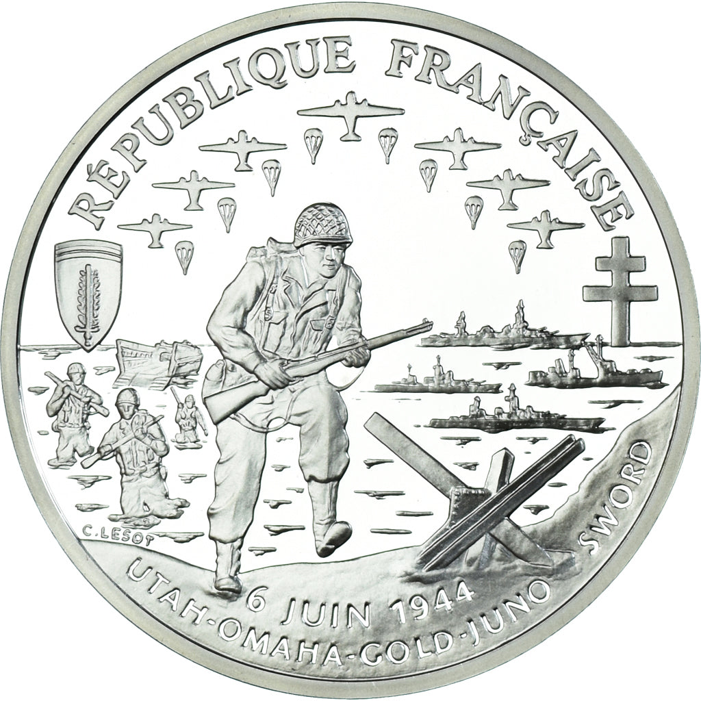 Monnaie, France, Débarquement, Franc, 1993, Monnaie de Paris, BE, FDC, Argent