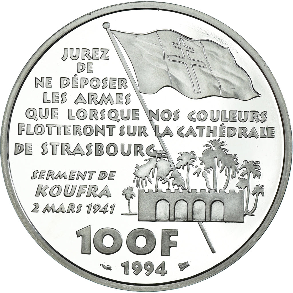 Moneta, Francia, Général Leclerc, 100 Francs, 1994, Monnaie de Paris, BE, FDC