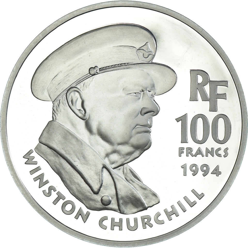 Moneta, Francia, Churchill, 100 Francs, 1994, Monnaie de Paris, BE, FDC