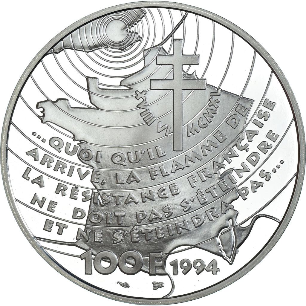 Coin, France, Appel du 18 juin 1940, 100 Francs, 1994, Monnaie de Paris, BE