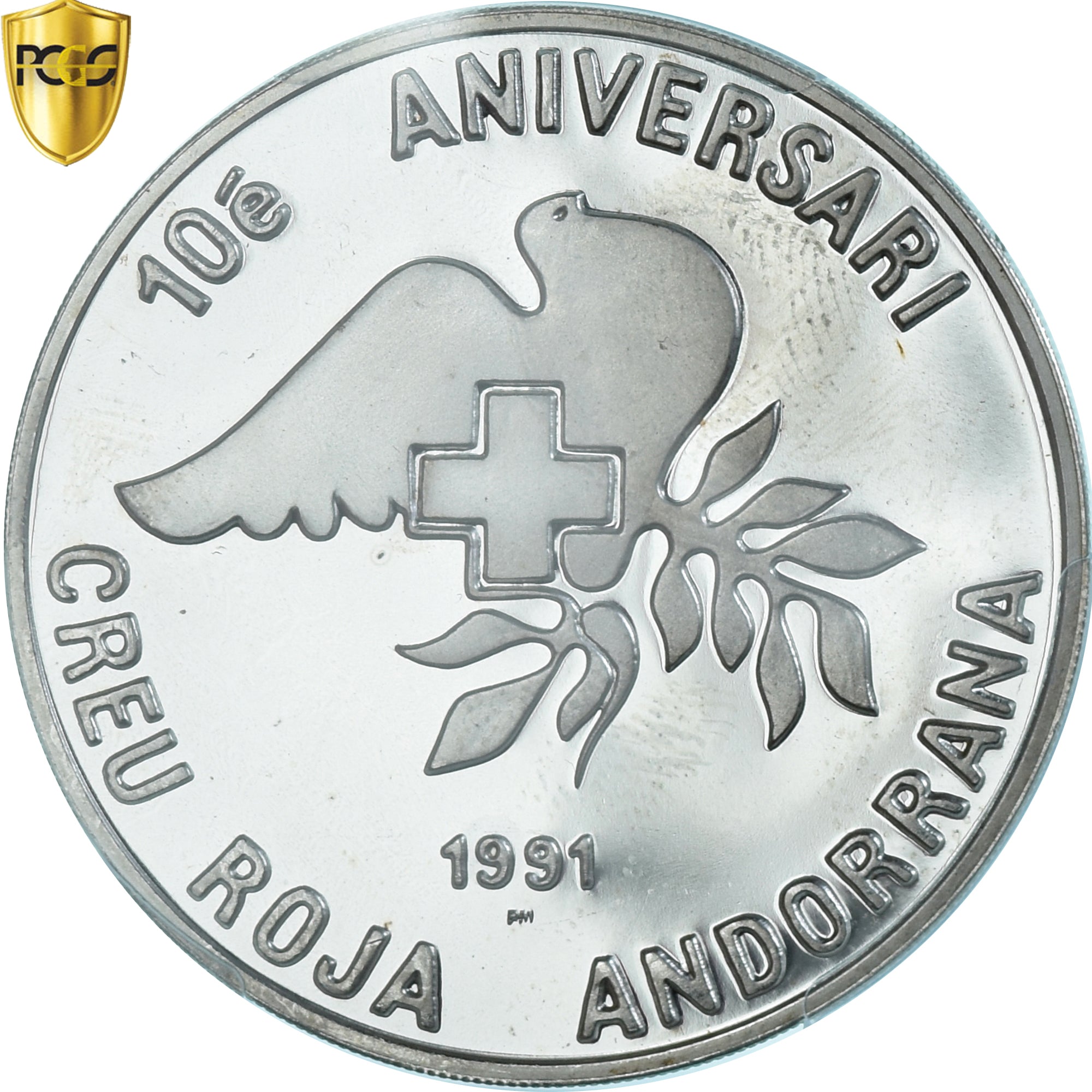 Moeda, Andorra, Croix Rouge, 25 Diners, 1991, Pobjoy Mint, Proof, PCGS