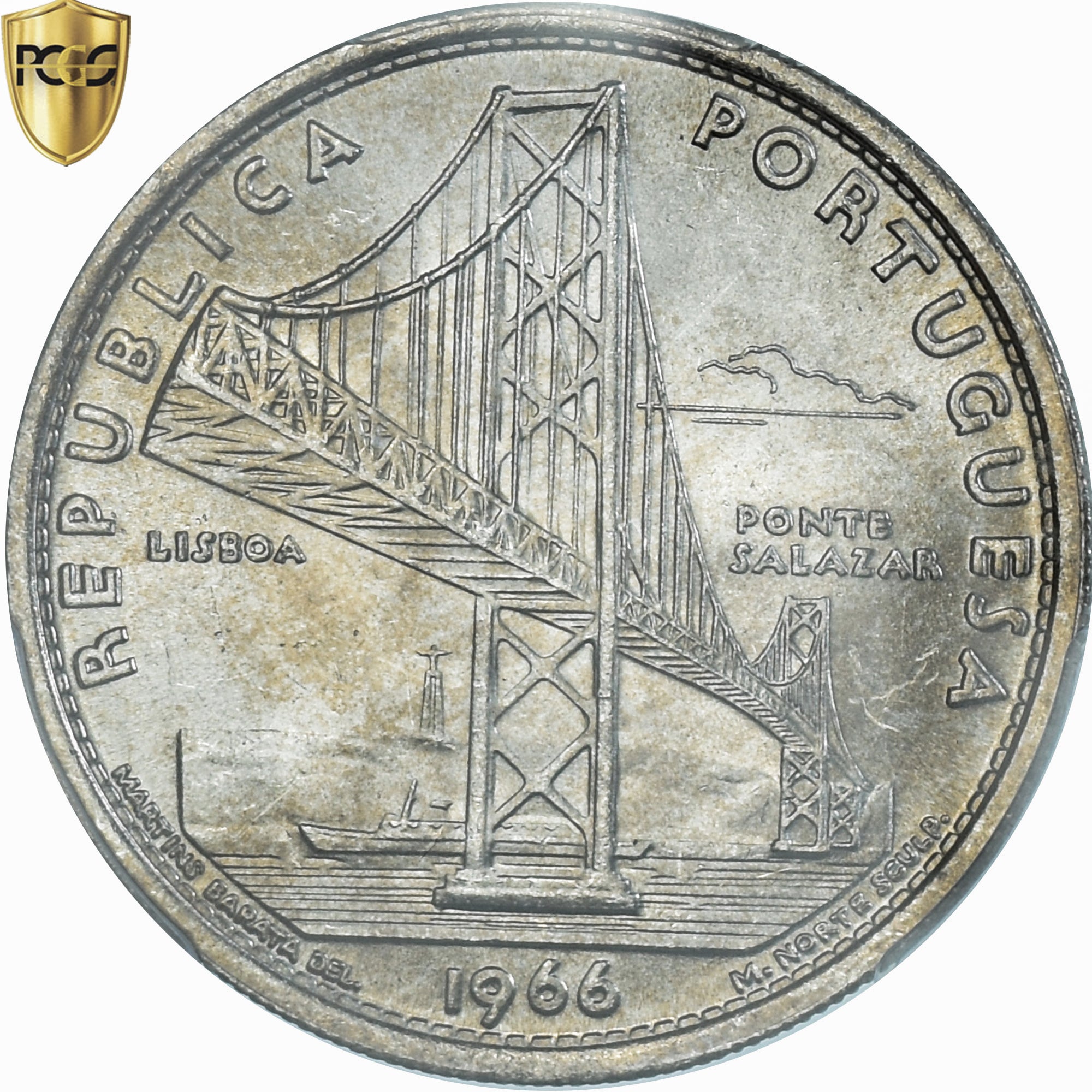Moneta, Portogallo, Salazar Bridge, 20 Escudos, 1966, Lisbon, PCGS, MS64, SPL+