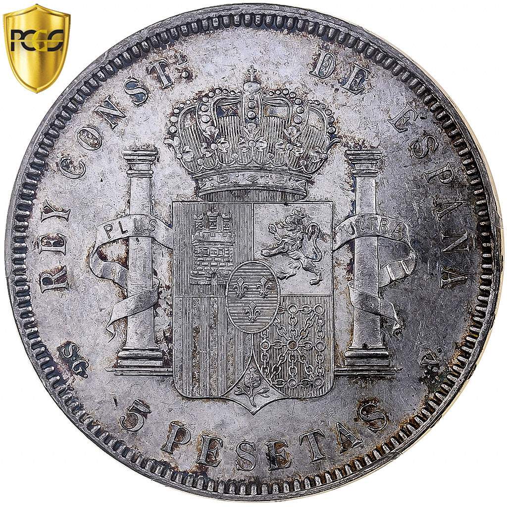 España, Alfonso XIII, 5 Pesetas, 1899, Madrid, Plata, PCGS, AU Details, KM:707