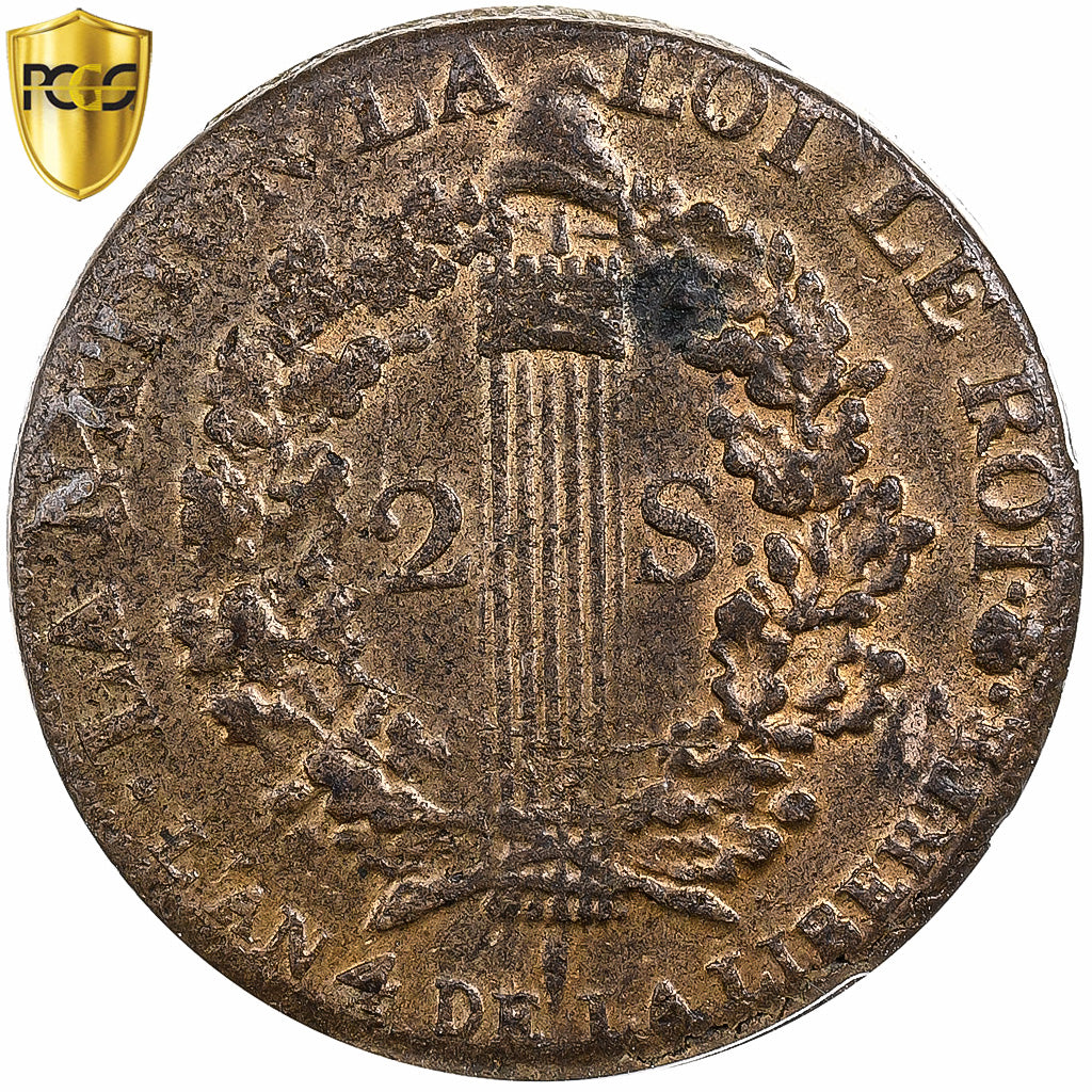 Frankreich, Louis XVI, 2 sols François, 1792 / AN 4, Rouen, Métal de cloche
