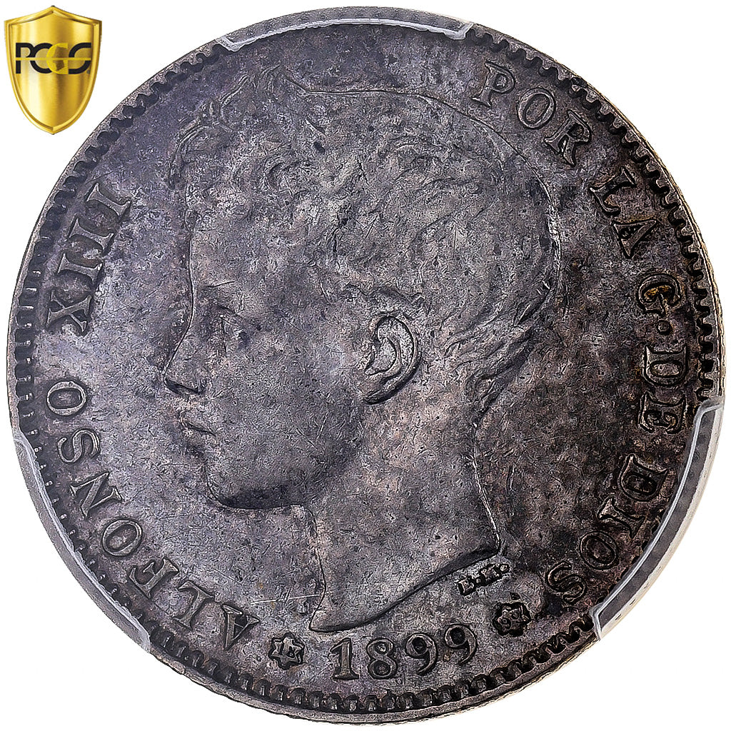 Espanha, Alfonso XIII, 1 Peseta, 1899, Madrid, Prata, PCGS, AU55, KM:706