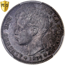 Espanha, Alfonso XIII, 1 Peseta, 1899, Madrid, Prata, PCGS, AU55, KM:706