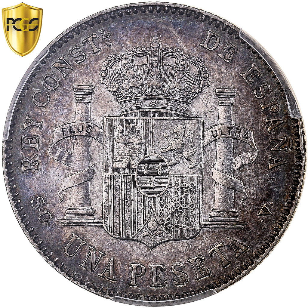 Espanha, Alfonso XIII, 1 Peseta, 1899, Madrid, Prata, PCGS, AU55, KM:706