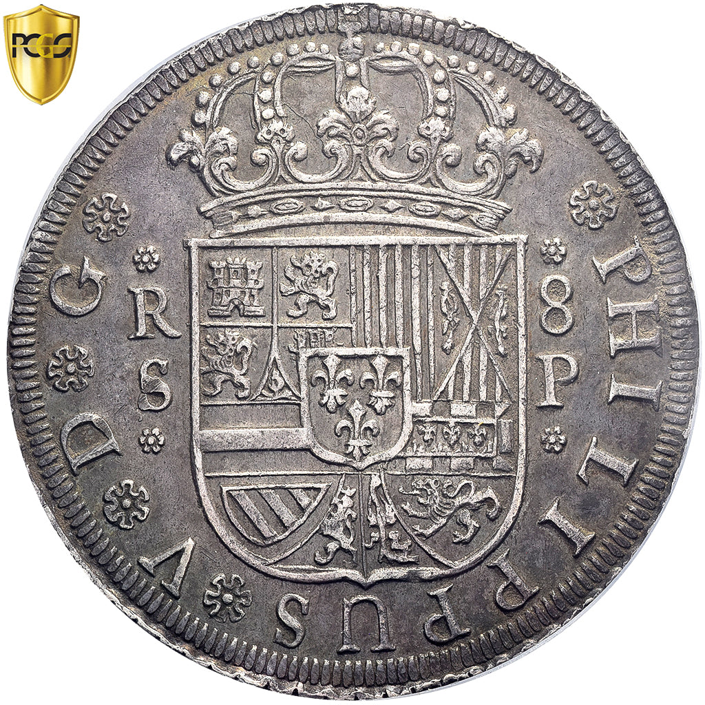 Hiszpania, Philip V, 8 Reales, 1728, Seville, Srebro, PCGS, AU50, KM:336.3