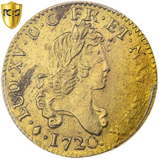 France, Louis XV, louis d'or aux 2 L, 1720, Bayonne, New flan, Gold, PCGS, UNC
