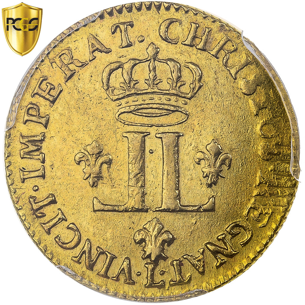 France, Louis XV, louis d'or aux 2 L, 1720, Bayonne, New flan, Gold, PCGS, UNC