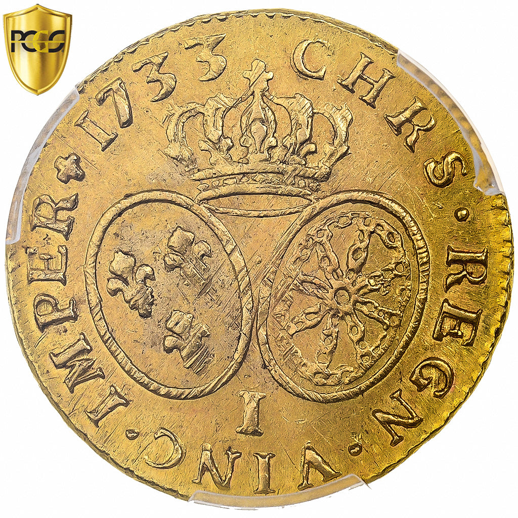 France, Louis XV, Louis d'or aux lunettes, 1733, Limoges, Gold, PCGS, MS62