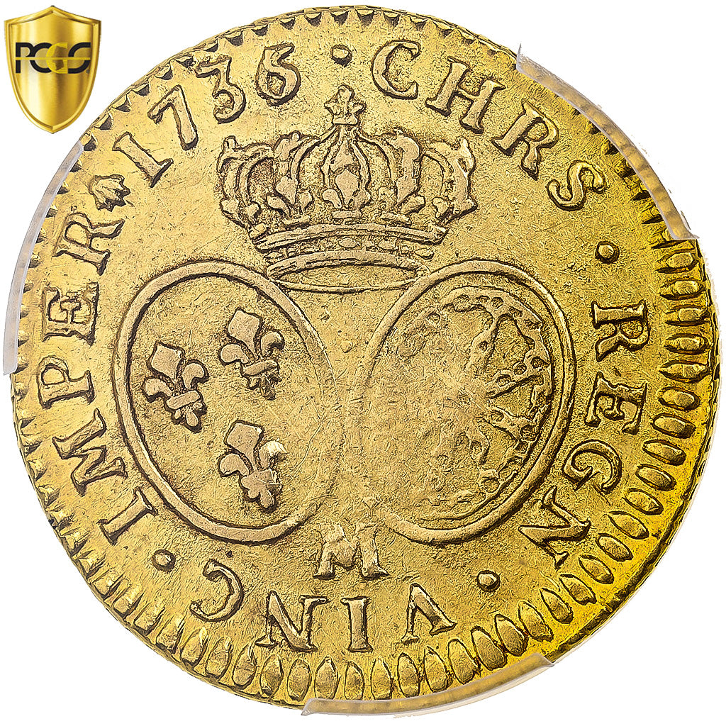 Frankreich, Louis XV, Louis d'or aux lunettes, 1736/5, Toulouse, Gold, PCGS