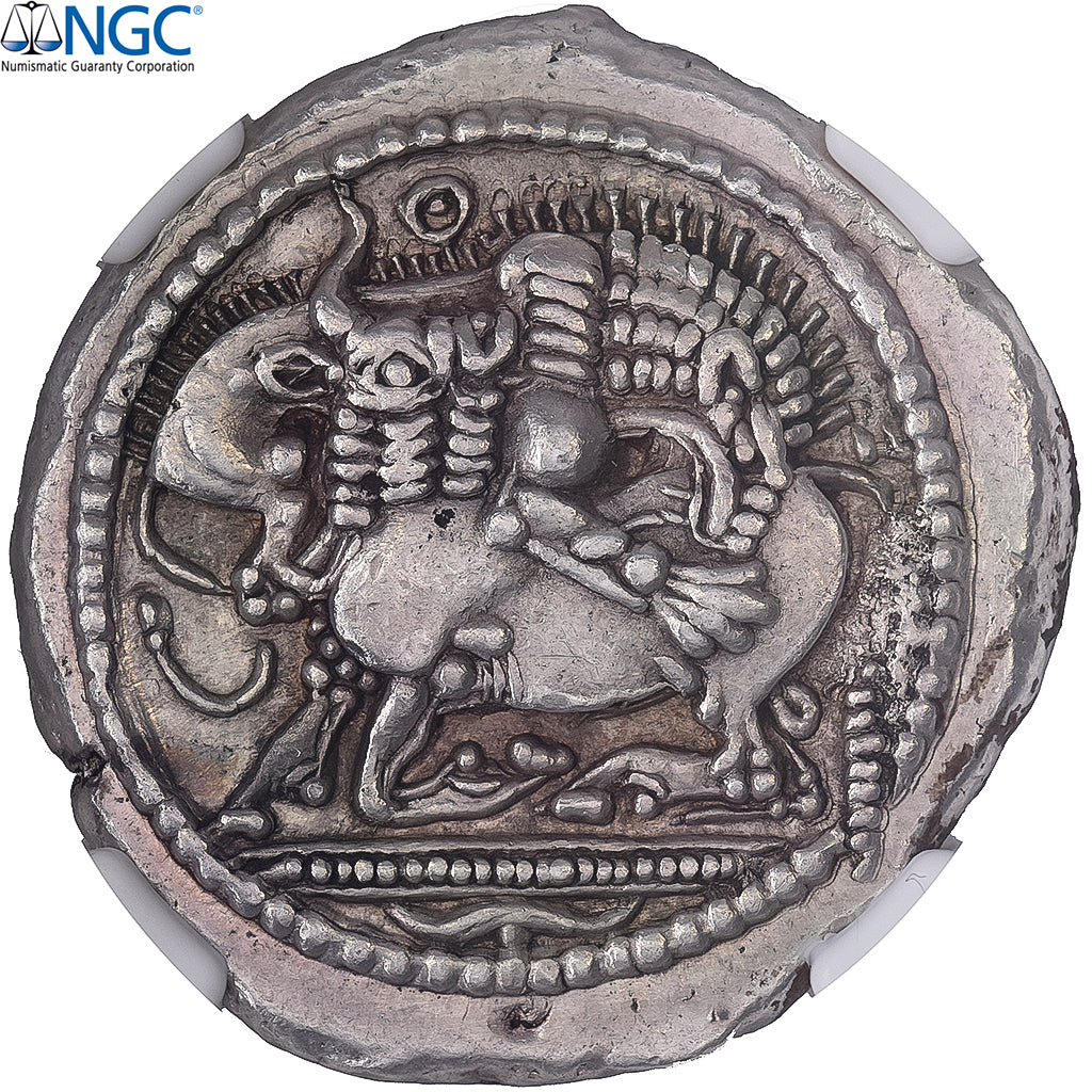 Macedónia, Tetradrachm, ca. 525-470 BC, Akanthos, Prata, NGC, Ch XF 5/5-3/5