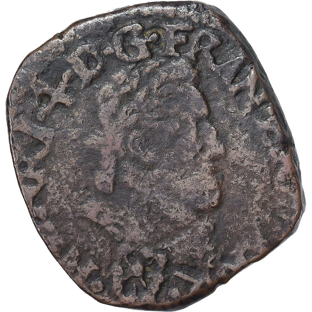 Moneda, Francia, Henri IV, Double Tournois, 1595, Saint-Palais, BC+, Cobre