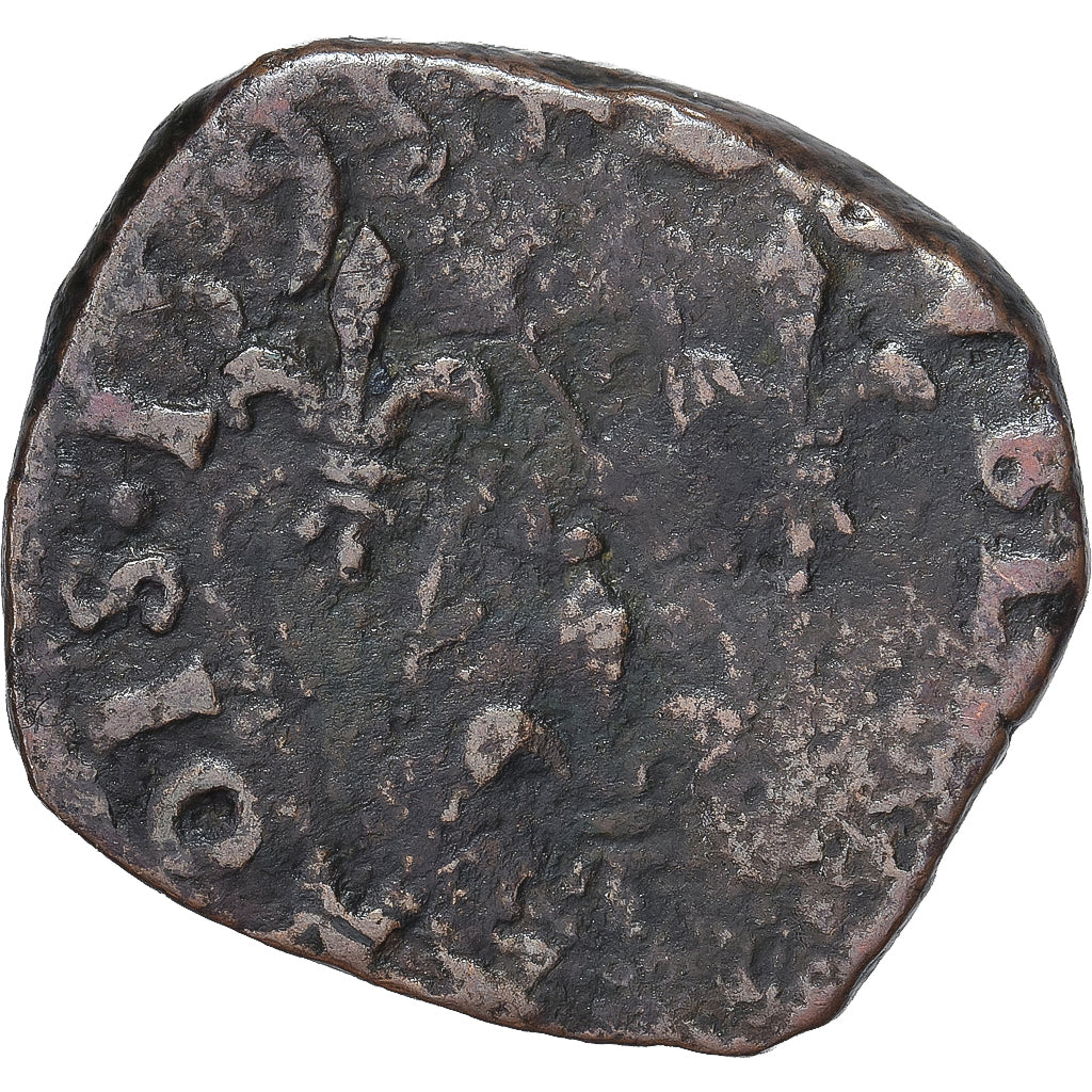 Moneda, Francia, Henri IV, Double Tournois, 1595, Saint-Palais, BC+, Cobre